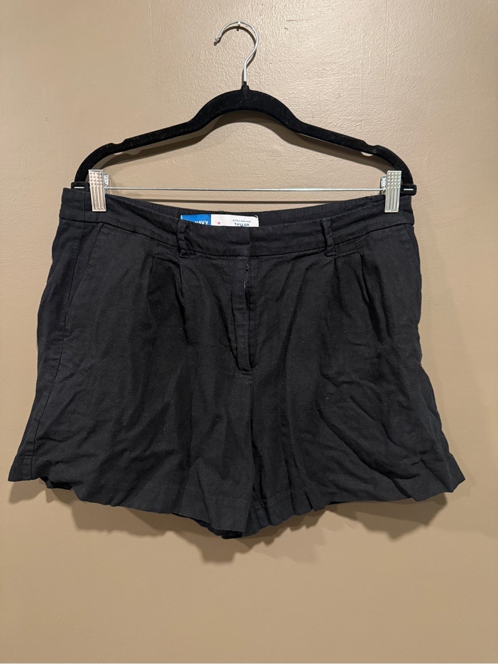 Old Navy Black Women's Casual Pleated Linen Shorts